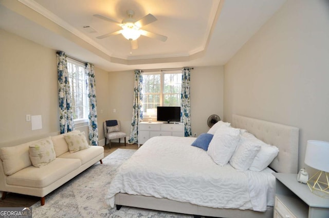 1070 Lexington Ct, Bishop, GA 30621 - bedroom featuring a raised ceiling, multiple windows, and ceiling fan