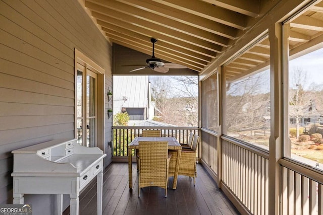 deck with a ceiling fan