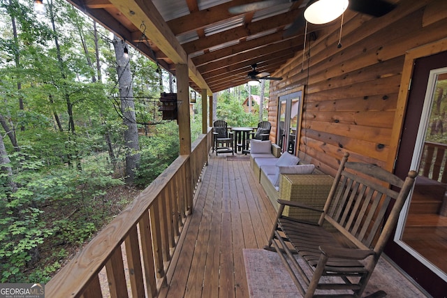 deck featuring a ceiling fan