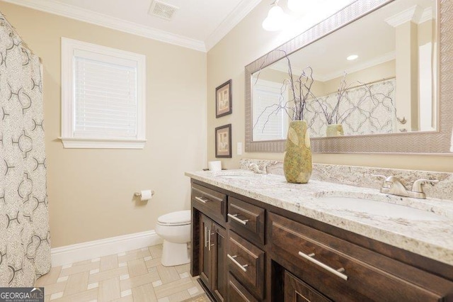 bathroom with toilet, baseboards, visible vents, and a sink