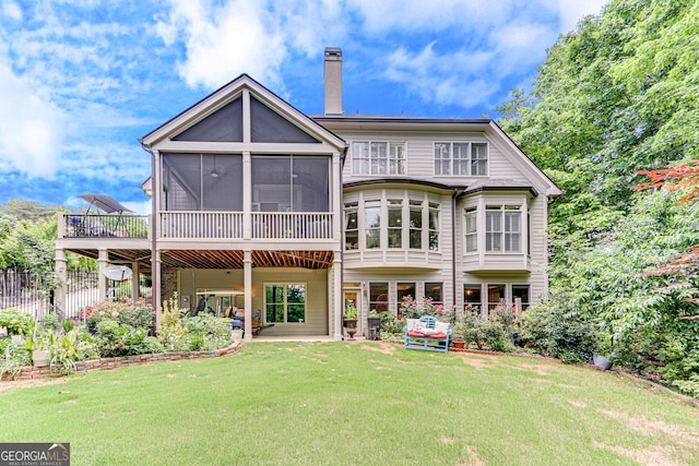 3845 Starboard Pt, Gainesville, GA 30506 - rear view of property featuring a sunroom, a chimney, and a patio