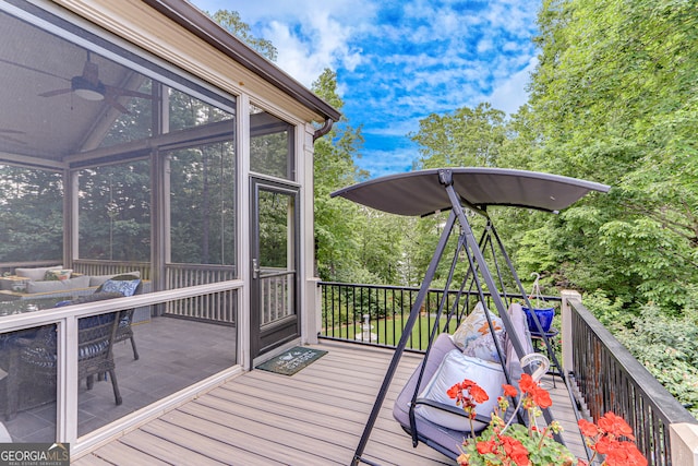 3845 Starboard Pt, Gainesville, GA 30506 - wooden terrace featuring a sunroom and outdoor dining space