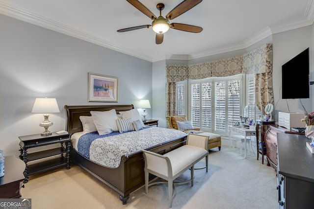 3845 Starboard Pt, Gainesville, GA 30506 - bedroom with crown molding, light colored carpet, ceiling fan, and a desk