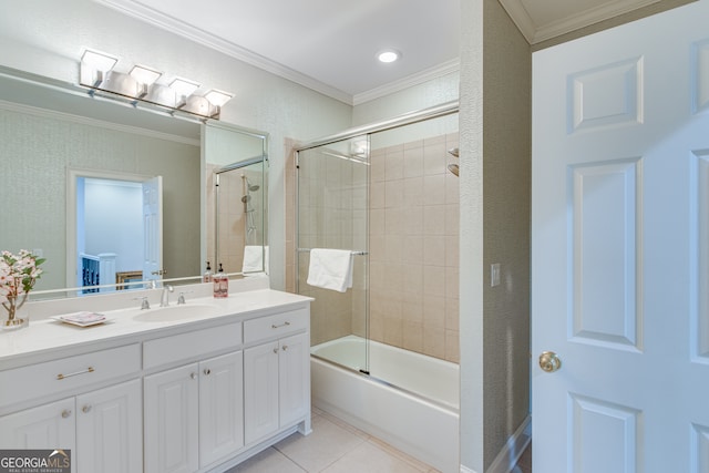 3845 Starboard Pt, Gainesville, GA 30506 - full bath with ornamental molding, tile patterned flooring, vanity, and enclosed tub / shower combo