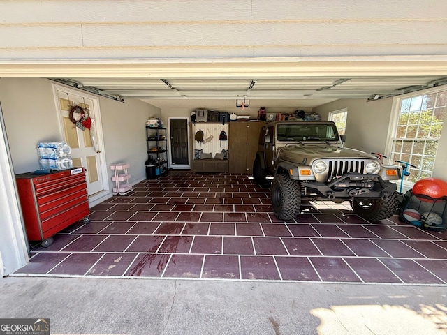 garage with a garage door opener