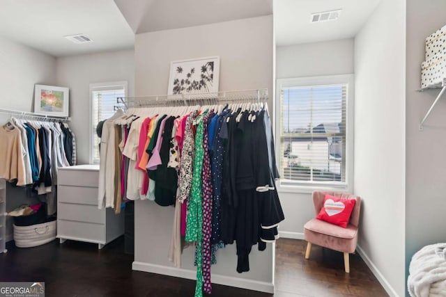 spacious closet with visible vents and wood finished floors