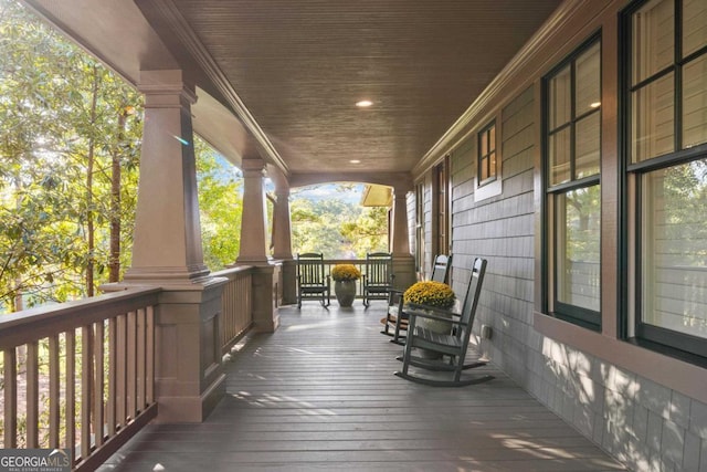 deck featuring a porch