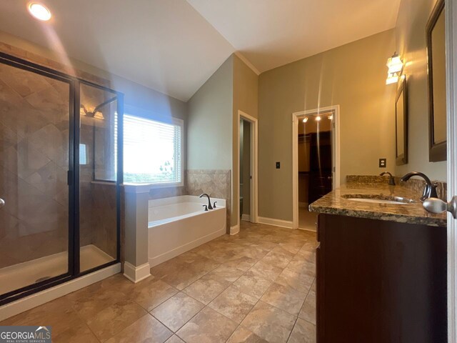5928 Cobblestone Creek Cir, Mableton, GA 30126 - bathroom featuring a sink, a bath, double vanity, and a stall shower