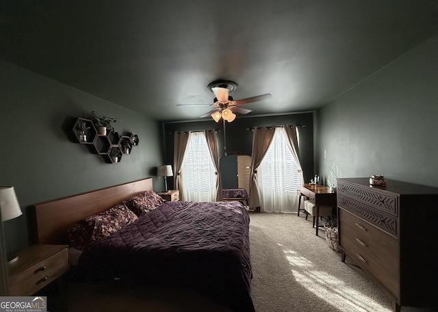 bedroom featuring carpet floors and ceiling fan