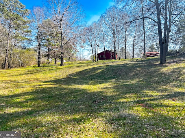 view of yard with a barn and an outdoor structure