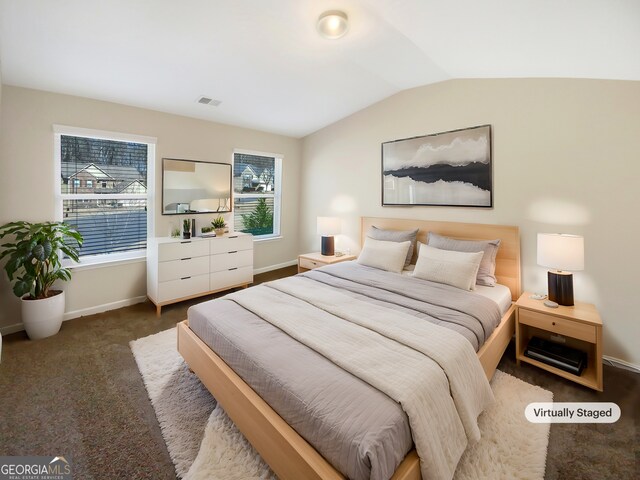 1181 Paramount Dr, Mcdonough, GA 30253 - bedroom featuring lofted ceiling and carpet flooring