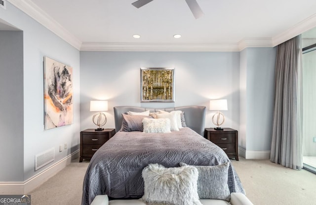 bedroom with visible vents, baseboards, and carpet