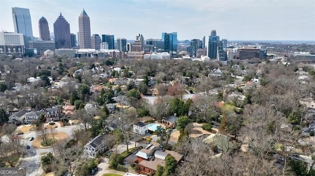 drone / aerial view featuring a city view