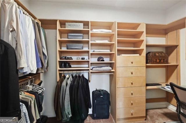 walk in closet with built in study area