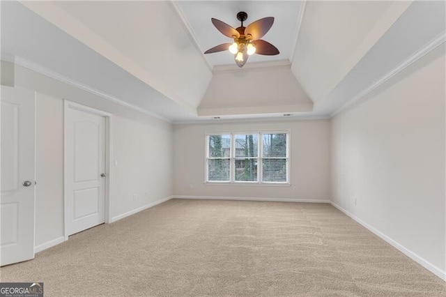 1900 Sanborne Way, Dacula, GA 30019 - empty room featuring a raised ceiling, ceiling fan, light colored carpet, and baseboards