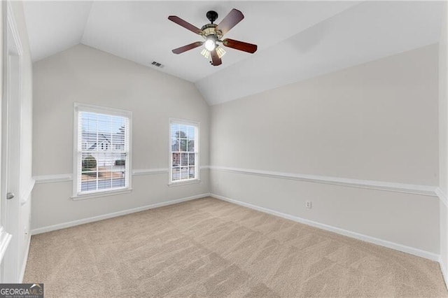 1900 Sanborne Way, Dacula, GA 30019 - carpeted empty room with vaulted ceiling, a ceiling fan, and baseboards