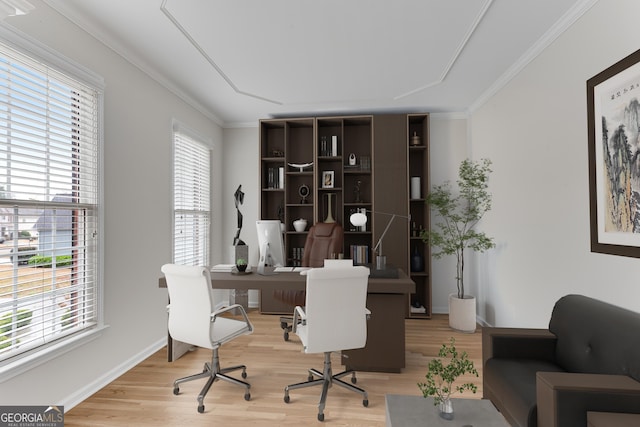 1900 Sanborne Way, Dacula, GA 30019 - office with wood finished floors, baseboards, and ornamental molding