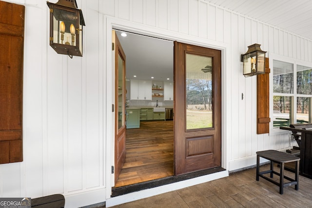 entrance to property with a sink