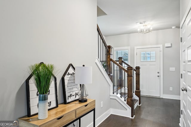 3119 Stonegate Dr SW, Atlanta, GA 30331 - foyer entrance featuring baseboards, stairs, an inviting chandelier, and dark wood-style flooring