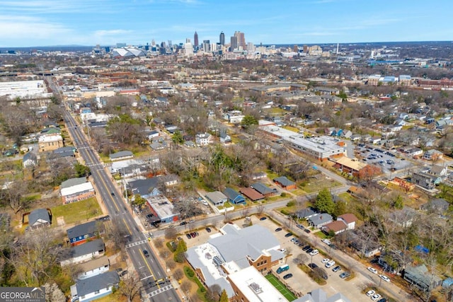 drone / aerial view with a view of city