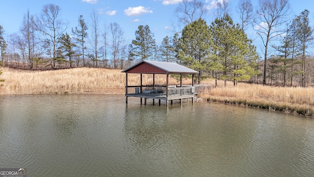 view of dock with a water view