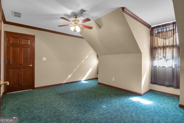 additional living space featuring visible vents, baseboards, and carpet flooring