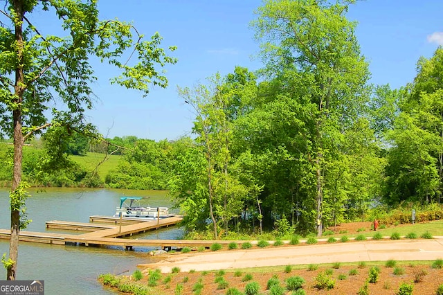 view of dock with a water view