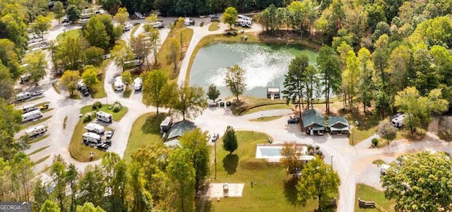 bird's eye view featuring a water view