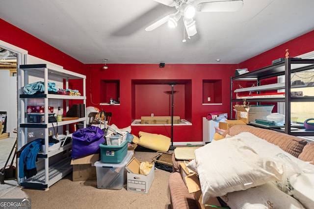 bedroom featuring carpet floors and a ceiling fan