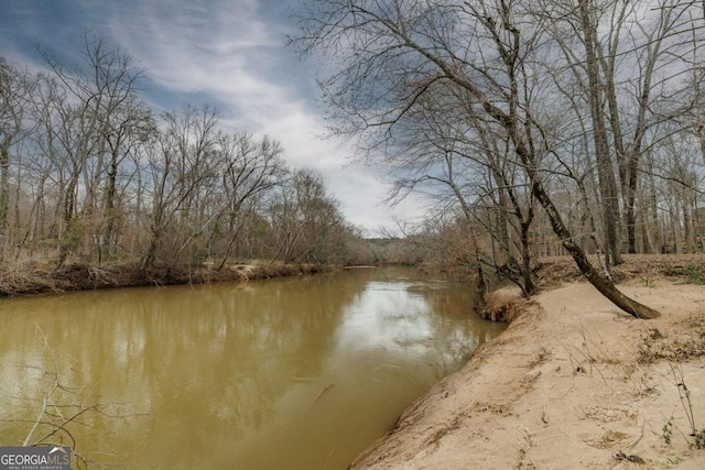 water view featuring a wooded view