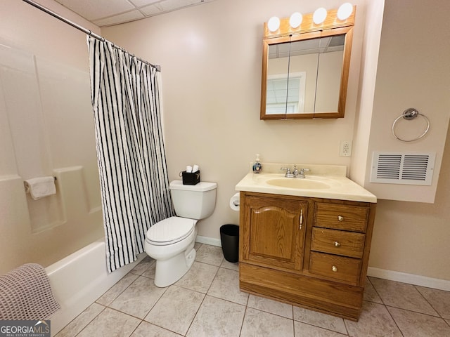 full bathroom with tile patterned flooring, toilet, vanity, and visible vents