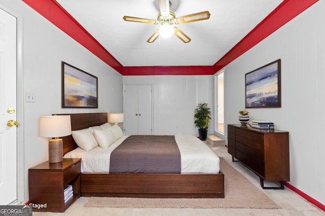 bedroom with carpet and ceiling fan