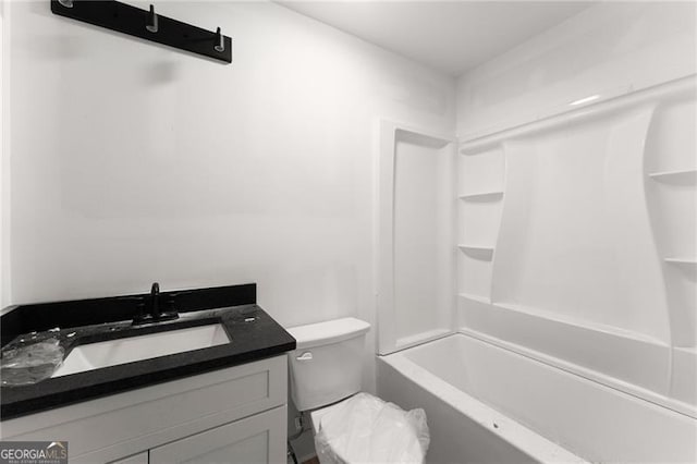 full bath with shower / bath combination, toilet, and vanity