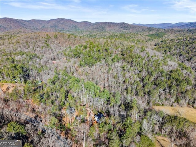 property view of mountains with a wooded view