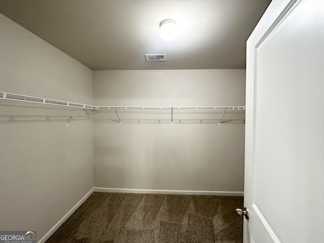 walk in closet with visible vents and carpet flooring