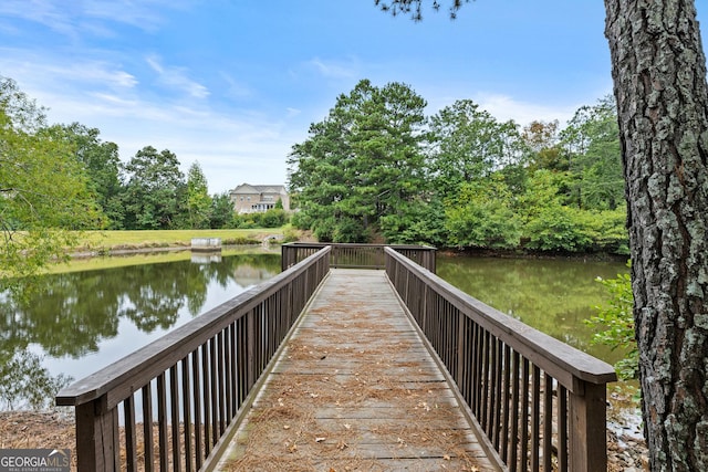 view of dock featuring a water view