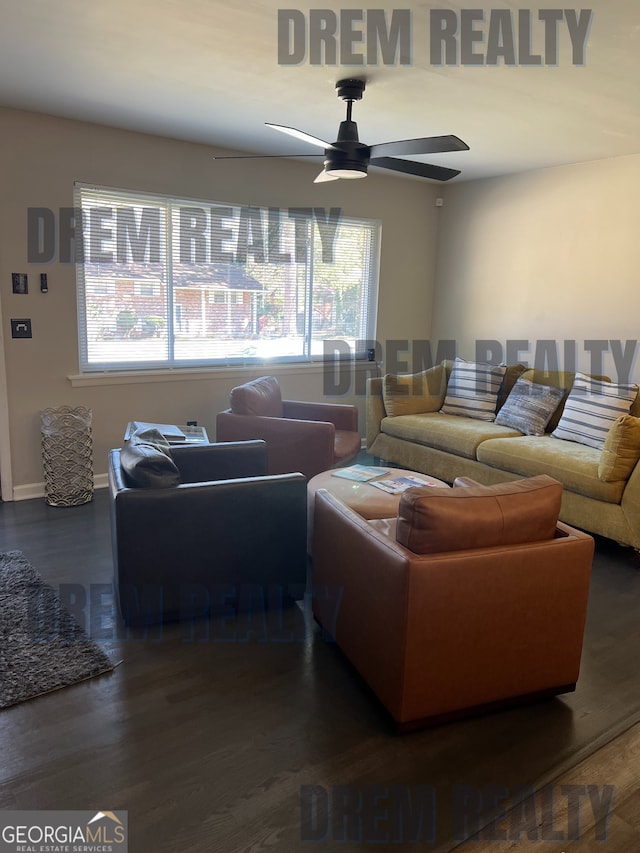 4025 Gretna Dr, Decatur, GA 30035 - living room with wood finished floors, ceiling fan, and baseboards