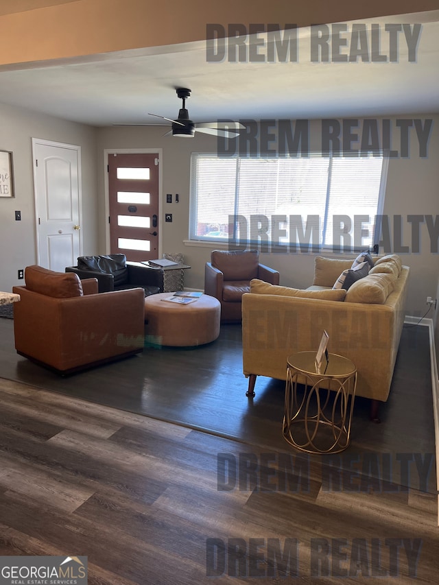 4025 Gretna Dr, Decatur, GA 30035 - living room featuring dark wood-style flooring and ceiling fan
