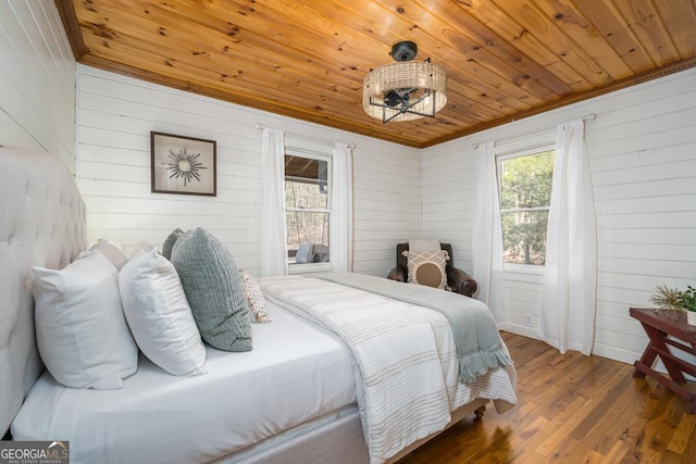 bedroom featuring wood finished floors and wood ceiling