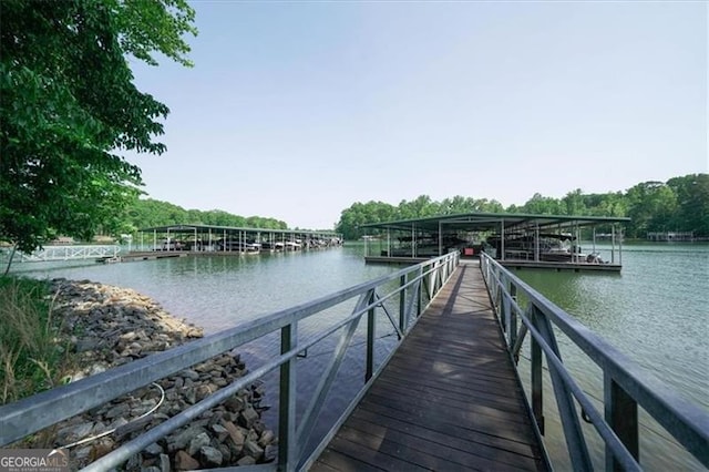 dock area with a water view