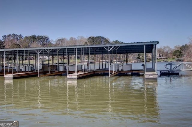 view of dock featuring a water view