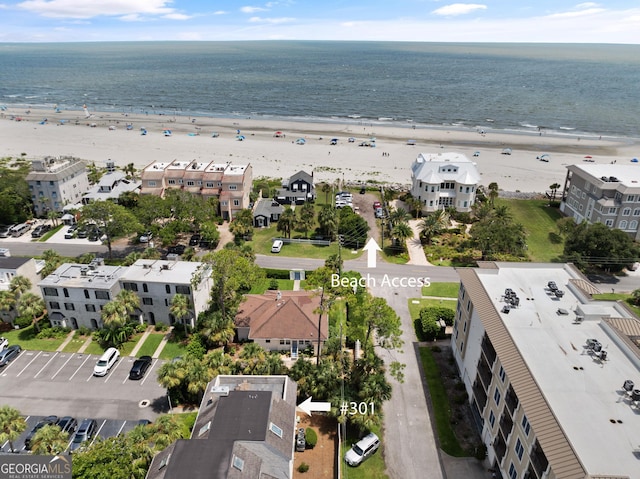 aerial view featuring a beach view and a water view