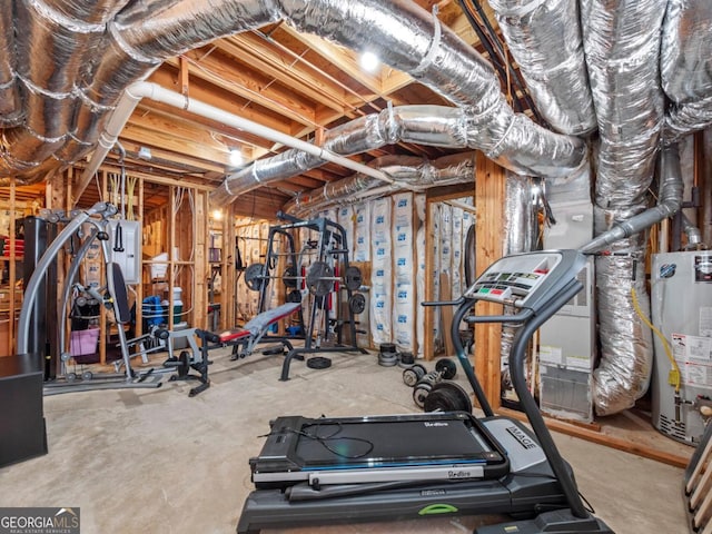 exercise area featuring gas water heater