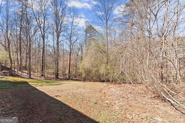 view of yard with a forest view