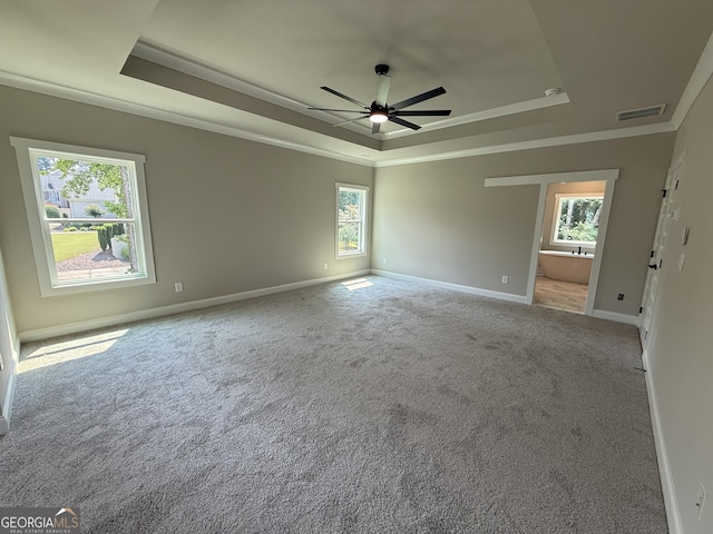 73 Hewett Rd, Pendergrass, GA 30567 - carpeted empty room featuring a raised ceiling, healthy amount of natural light, baseboards, ceiling fan, and ornamental molding