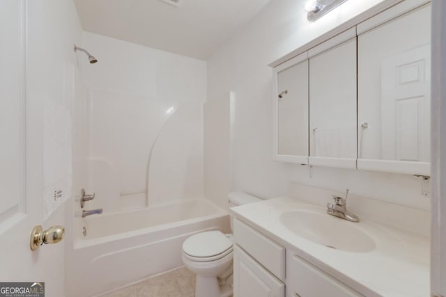 full bath with vanity, shower / bathing tub combination, toilet, and tile patterned floors