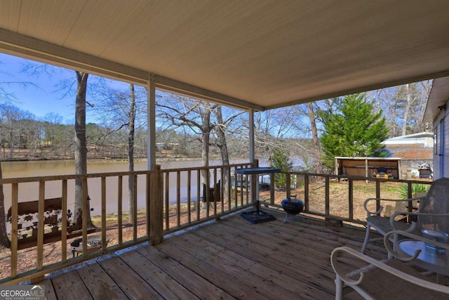 deck with a water view