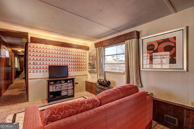 carpeted living room with visible vents