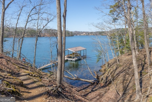 view of dock with a water view