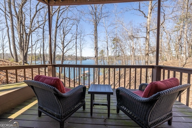 deck with a water view